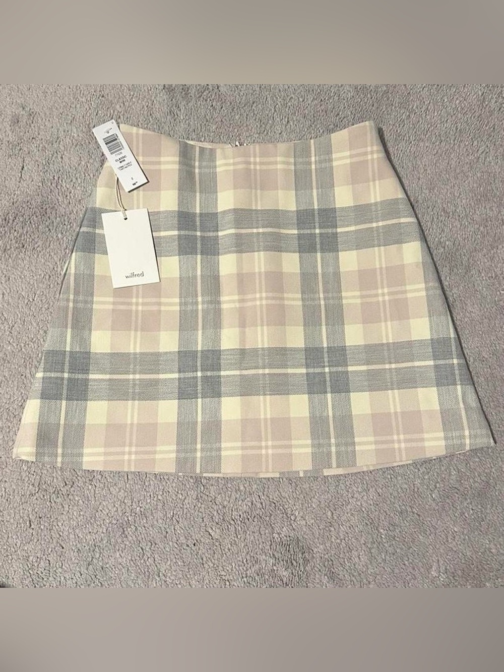 NWT Aritzia Wilfred Classic Mini Skirt in Cream, Gray, and Pink